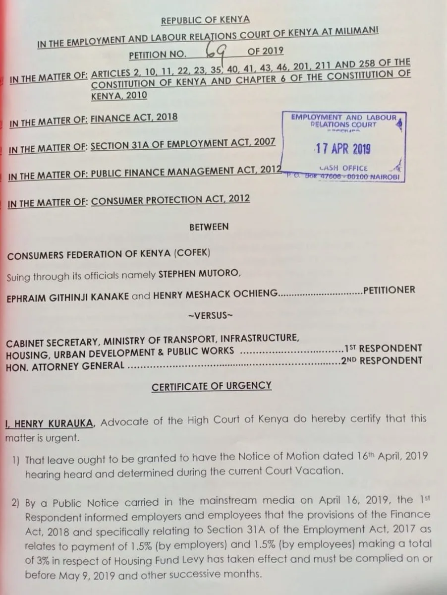 COFEK challenges government deduction of 1.5 percent housing levy.