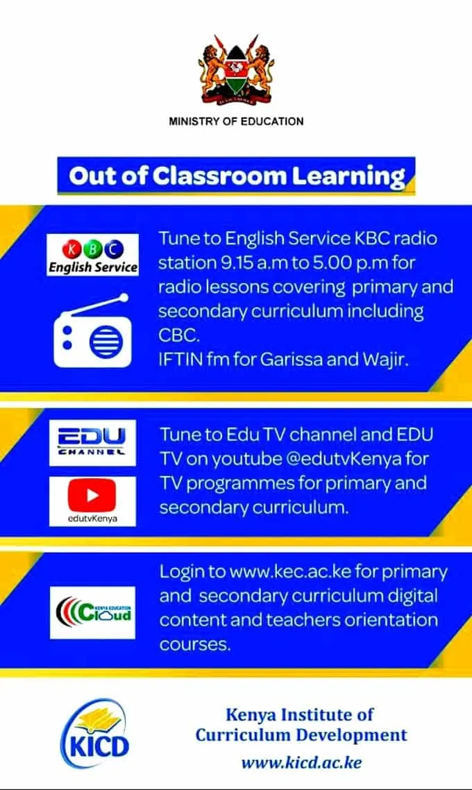 Ministry of Education to Broadcast Lessons to Learners from Monday 23rd March 2020