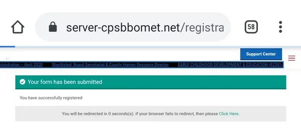 Registration Confirmation On Bomet County ECDE Job
