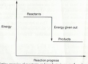 Fig 2 Relative energies of reactants and products in an exothermic reaction